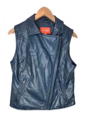 Joe Fresh Teal Blue Faux Vegan Leather Biker Moto Vest Med